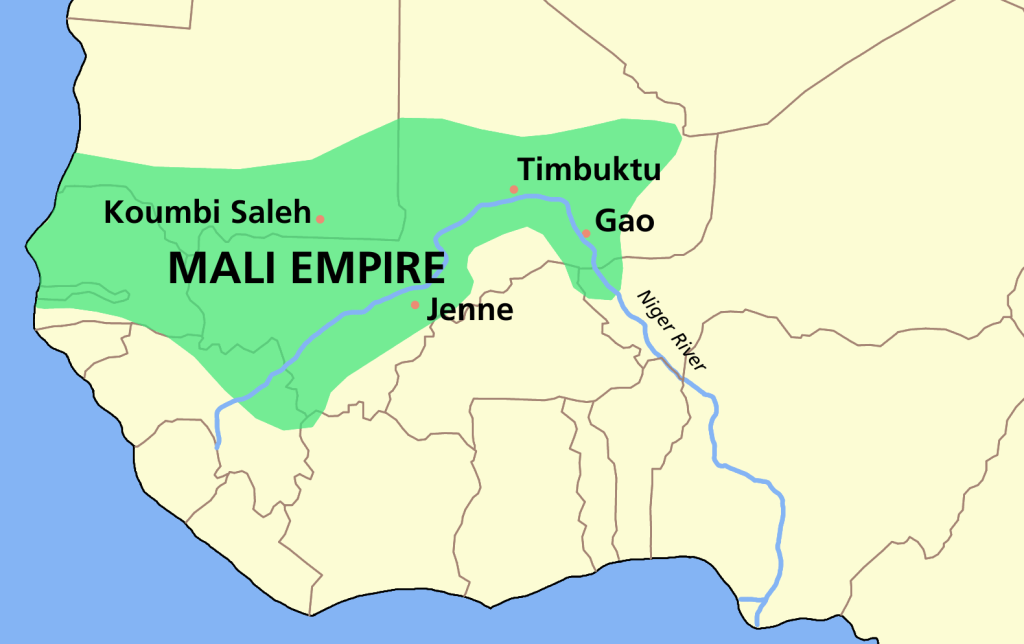 Image of a map indicating the territory governed by the Mali Empire between 1240 and 1645.