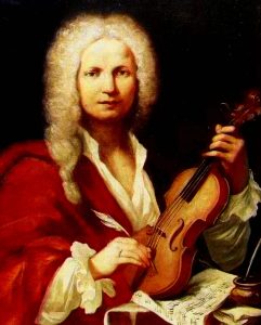 Classical painting of a person with a violin and sheet music.