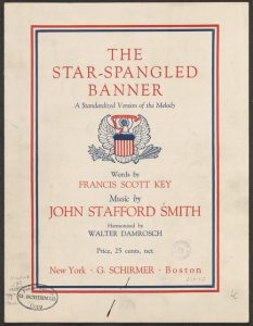 Vintage sheet music cover for "The Star-Spangled Banner" with an eagle emblem and publisher details.