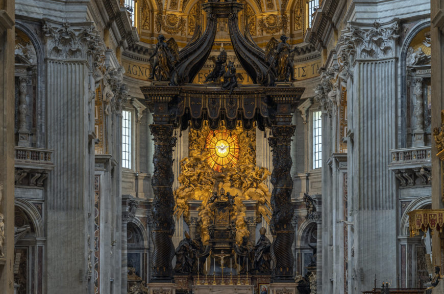 Gian Lorenzo Bernini, View to Cathedra Petri (or Chair of St. Peter), 1647–53, gilded bronze, gold, wood, stained glass (Apse of Saint Peter’s Basilica, Vatican City, Rome; photo: Steven Zucker, CC BY-NC-SA 2.0)