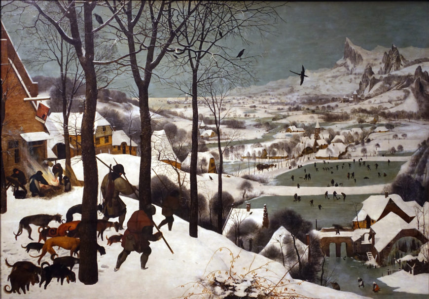 Pieter Bruegel the Elder, Hunters in the Snow (Winter), 1565, oil on wood, 162 x 117 cm (Kunsthistorisches Museum, Vienna; photo: Steven Zucker, CC BY-NC-SA 2.0)