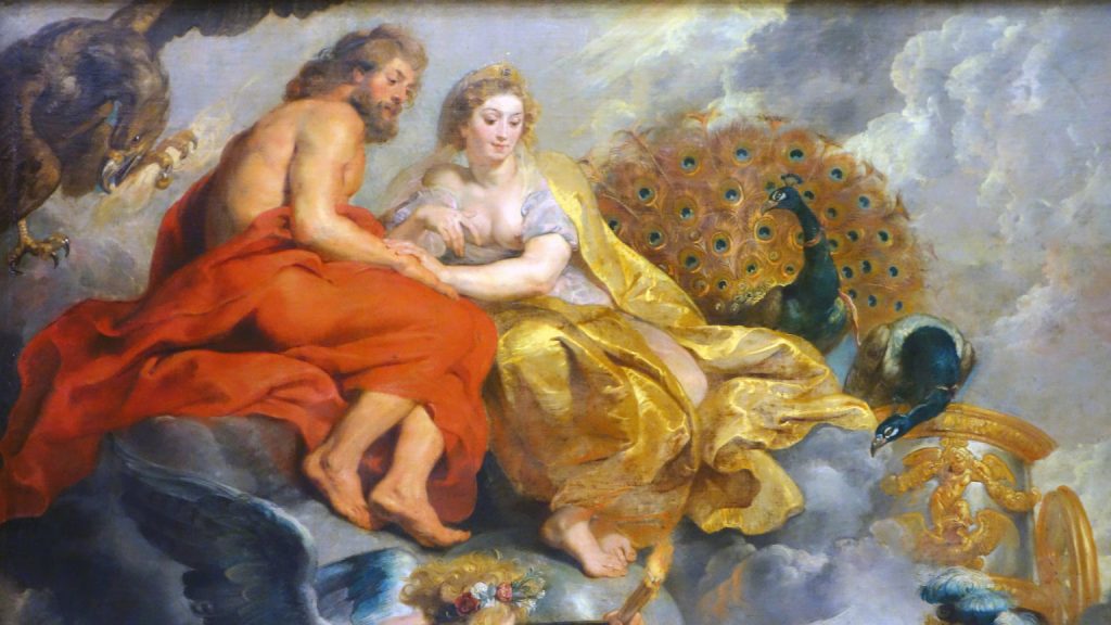 Jupiter and Juno (detail), Peter Paul Rubens, The Presentation of the Portrait of Marie de’ Medici, c. 1622–25, oil on canvas, 394 x 295 cm (Musée du Louvre, Paris; photo: Steven Zucker, CC BY-NC-SA 2.0)