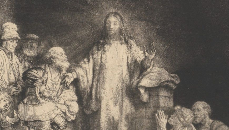 Christ (detail), Rembrandt, The Hundred Guilder Print, c. 1649, etching, engraving, and drypoint; second state of two, 28 x 39.3 cm (The Metropolitan Museum of Art)