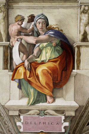 Michelangelo, Delphic Sibyl, Sistine Chapel Ceiling, 1508-12, fresco (Vatican City, Rome)