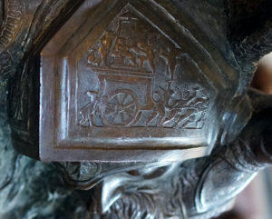 Chariot of Eros on Goliath’s Helmet (detail), Donatello, David, c. 1440, bronze, 158 cm (Museo Nazionale de Bargello, Florence) (photo: Steven Zucker, CC BY-NC-SA 2.0)