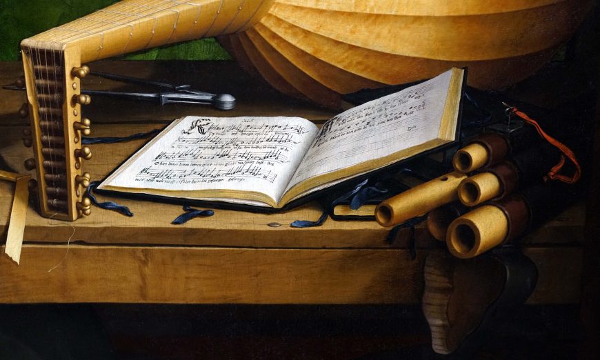 Luther’s Hymn Book (detail), Hans Holbein the Younger, The Ambassadors, 1533, oil on oak, 207 x 209.5 cm (The National Gallery, London, photo: Steven Zucker, CC BY-NC-SA 4.0)