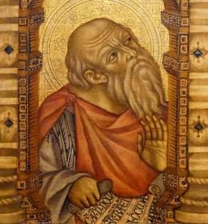 Cimabue, Jeremiah (detail), Maestà or Santa Trinita Madonna and Child Enthroned, 1280-90, tempera on panel, 385 x 223 cm (Galleria degli Uffizi, Florence) (photo: Steven Zucker, CC BY-NC-SA 2.0)