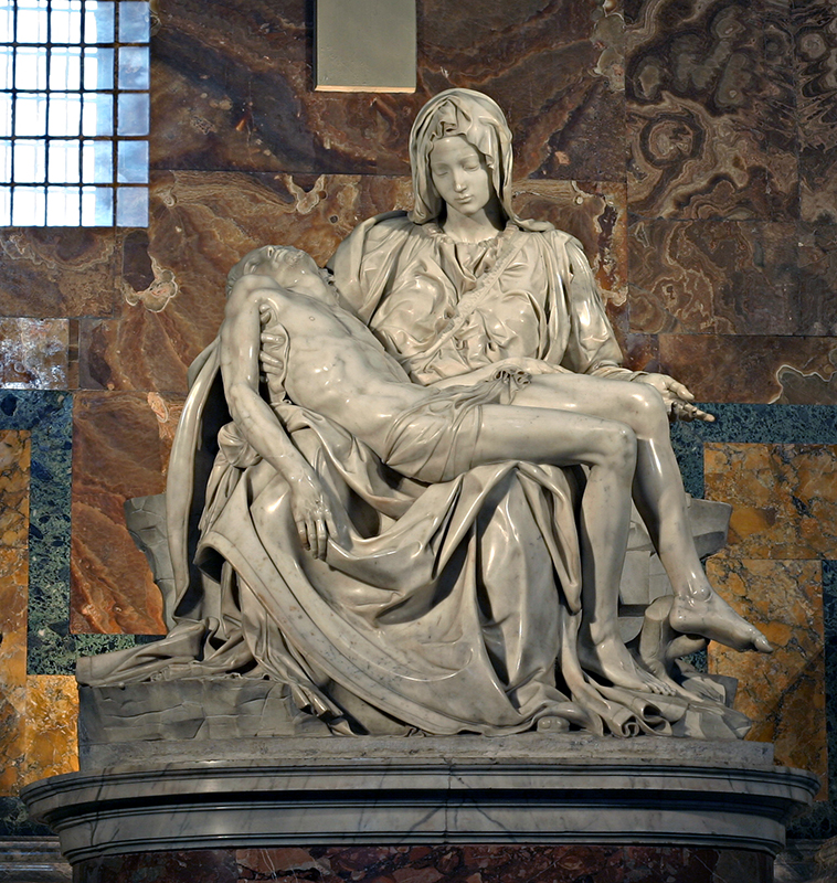 Michelangelo, Pietà, marble, 1498–1500 (Saint Peter’s Basilica, Rome. Photo: Stanislav Traykov, CC BY 2.5)