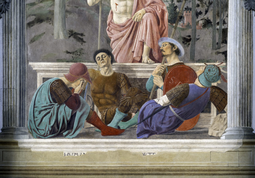 Piero della Francesca, soldiers (detail), The Resurrection, c. 1463-65, fresco, 225 x 200 cm (Museo Civico, Sansepolcro, Italy)