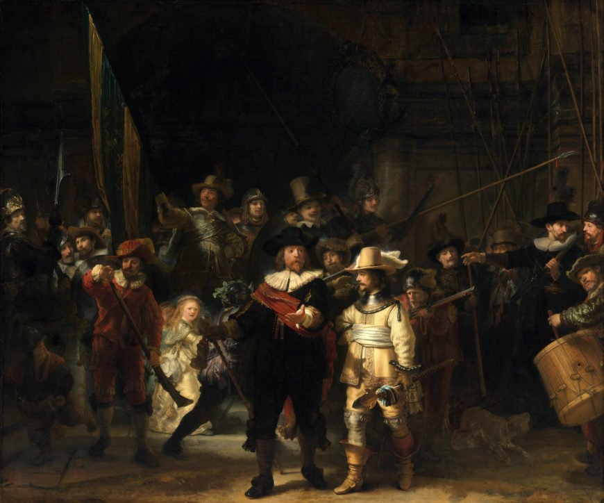 A more accurate title, one that is in keeping with the naming of other contemporary portraits of this type is the “Officers and Men of the Company of Captain Frans Banning Cocq and Lieutenant Wilhelm van Ruytenburgh.” Rembrandt van Rijn, Officers and Men of the Company of Captain Frans Banning Cocq and Lieutenant Wilhelm van Ruytenburgh, known as The Night Watch, 1642, oil on canvas, 379.5 x 453.5 cm (Rijksmuseum, Amsterdam, Netherlands)