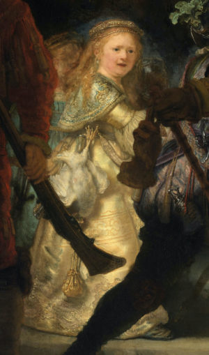 Golden girl (detail), Rembrandt van Rijn, The Night Watch, 1642, oil on canvas, 379.5 x 453.5 cm (Rijksmuseum, Amsterdam,