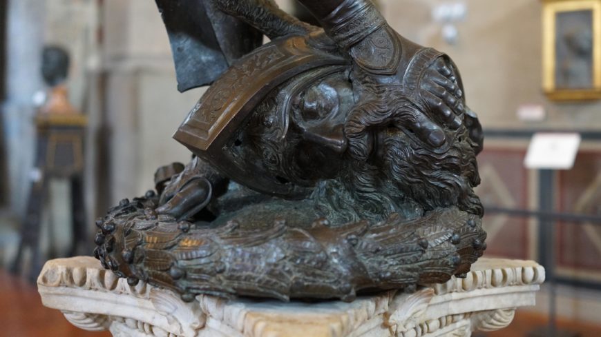 Goliath’s severed head (detail), Donatello, David, c. 1440, bronze, 158 cm (Museo Nazionale de Bargello, Florence; photo: Steven Zucker, CC BY-NC-SA 2.0)