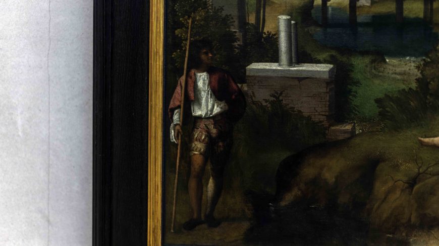 Male figure (detail), Giorgione, The Tempest, c. 1505-1508, oil with traces of tempera on canvas, 82 x 73 cm (Gallerie dell’Accademia, Venice) (photo: Steven Zucker, CC BY-NC-SA 2.0)