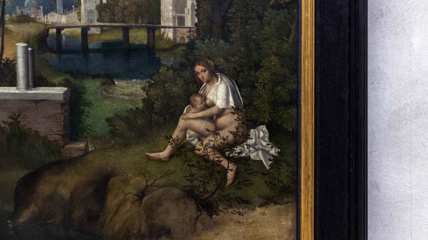 Woman nursing an infant (detail), Giorgione, The Tempest, c. 1505-1508, oil with traces of tempera on canvas, 82 x 73 cm (Gallerie dell’Accademia, Venice) (photo: Steven Zucker, CC BY-NC-SA 2.0)