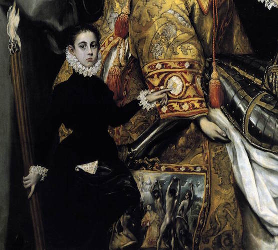 St. Stephen’s clothing (detail), El Greco, Burial of the Count of Orgaz, 1586–88, oil on canvas, 480 x 360 cm (Santo Tomé, Toledo, Spain)