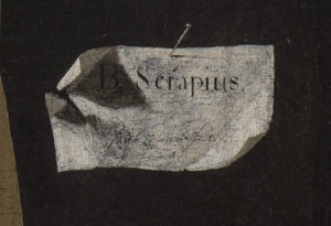 Detail of identification and signature, Francisco de Zurbarán, The Martyrdom of Saint Serapion, 1628, 120 x 103 cm, oil on canvas (Wadsworth Atheneum, Hartford, Connecticut)