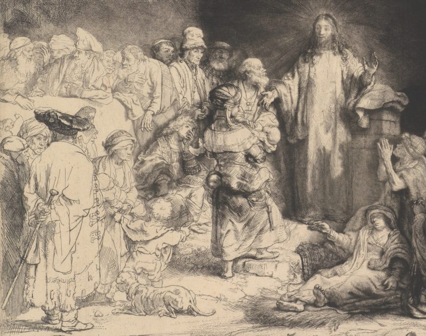 Detail of the left side, Rembrandt, The Hundred Guilder Print, c. 1649, etching, engraving, and drypoint; second state of two, 28 x 39.3 cm (The Metropolitan Museum of Art)