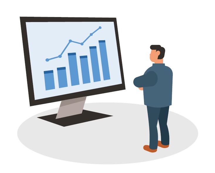 Graphic of a man looking at a line graph
