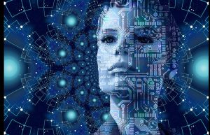 Graphic of a woman cyborg